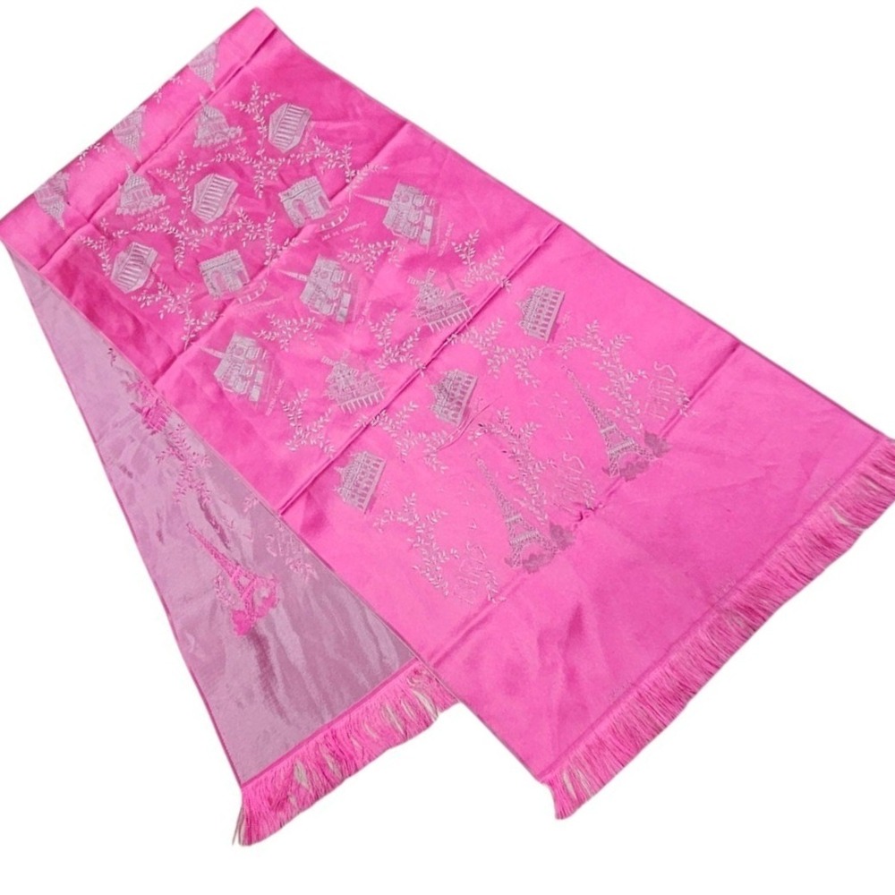 Vibrant Pink Eiffel Tower Paris Souvenir Scarf Fringe Decorative Accent